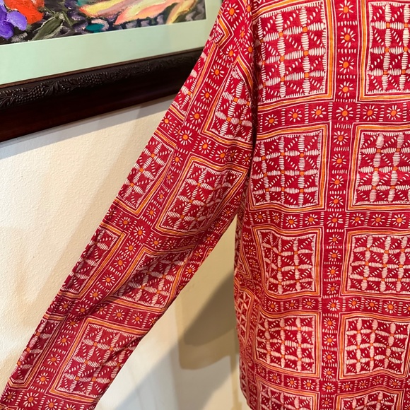 Vtg. 80's GAP Airy Cotton Voile Long Sleeved Red Print Blouse - sz S - Picture 4 of 9